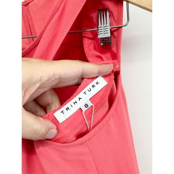 Trina Turk Sheath Dress Size 8 Coral Sleeveless Mini Back Zip Layered - Picture 4 of 12
